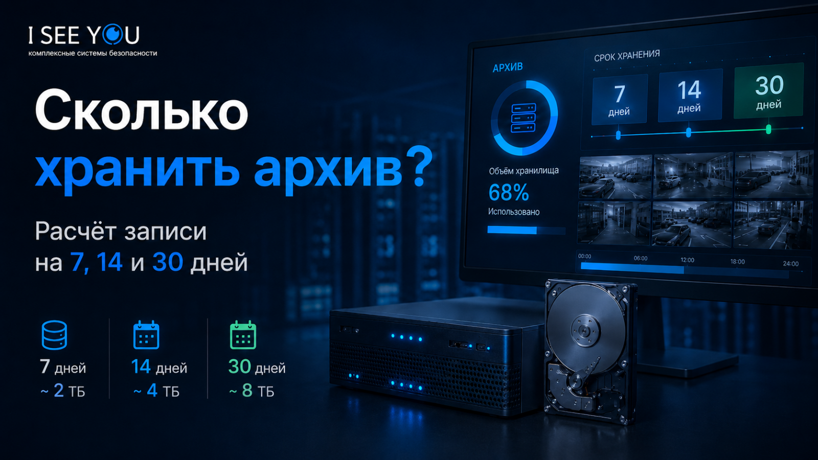 Как рассчитать архив видеонаблюдения на 7, 14 и 30 дней