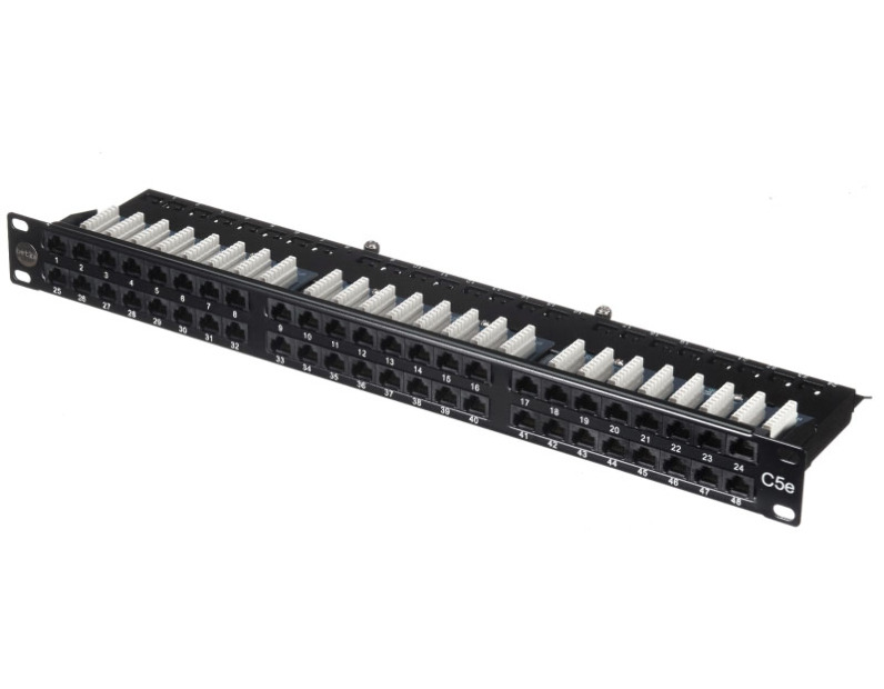 Патч-панель UTP, 19", 48 портов RJ45, cat.5е, 1U, Dual Type, компактная, Netko СКС, "J"