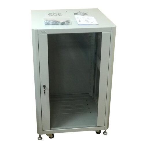 Шкаф напольный 18U серия TA (600х600х957), передняя дверь стекло, серый, разобранный Netko (упакован в 2 коробки) TA 6618.900-A