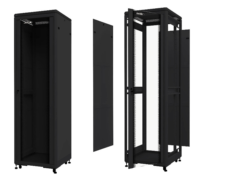 Шкаф напольный 22U серия TE (600х600х1166), передняя дверь стекло, черный, разобранный Netko (упакован в 2 коробки)