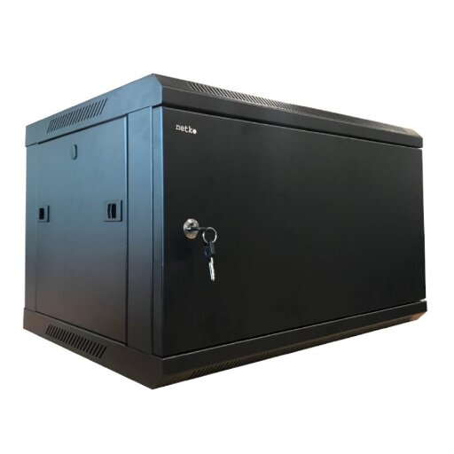 Шкаф настенный 6U серия WM (600х450х370), разборный, передняя металлическая дверь, черный Netko 