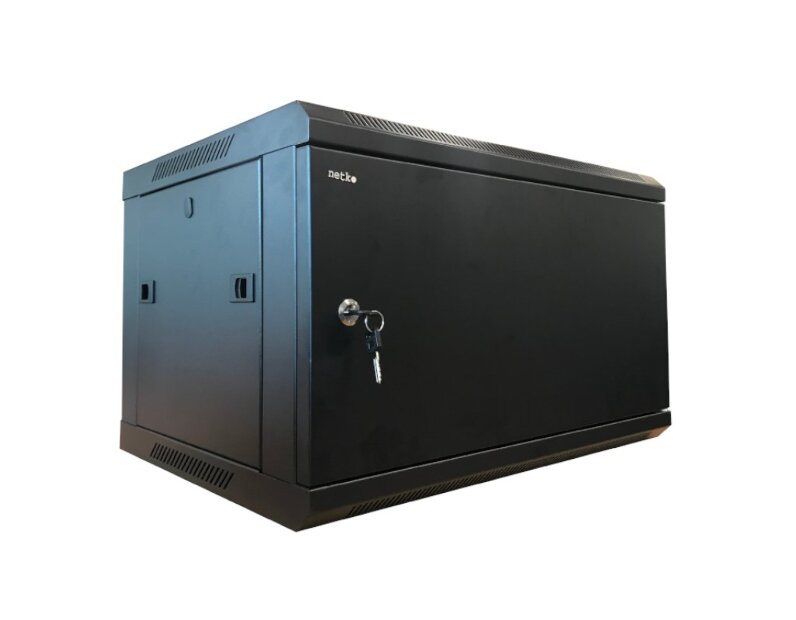 Шкаф настенный 6U серия WM (600х450х370), разборный, передняя металлическая дверь, черный Netko 