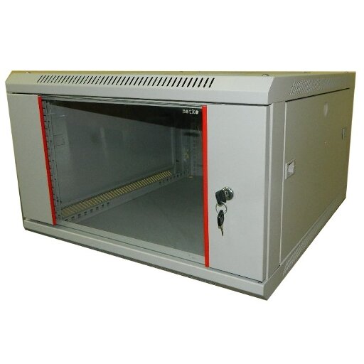 Шкаф настенный 6U серия WM (600х650х370), передняя дверь стекло, разборный, серый Netko WM 6606.900-L
