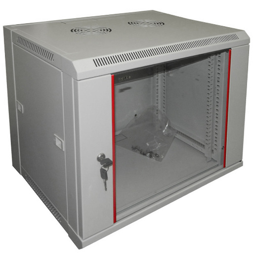 Шкаф настенный 6U серия WM (570х450х370), передняя дверь стекло, разборный, серый Netko WM 6406.900-S