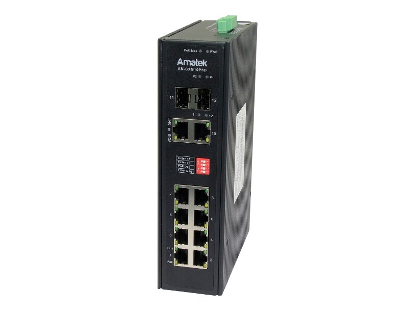 AN-SXG10P8D - промышленный 12-портовый гигабитный коммутатор с HiPoE до 300Вт