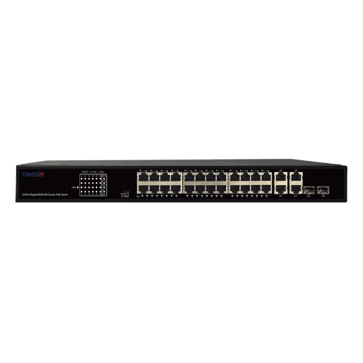 Неуправляемый коммутатор  с24 PoE портами (10/100/1000 Мбит/с Base-T PoE port),и 2 Combo портами (10/100/1000 Мбит/с Base-T), 2 Uplink (10/100/1000 Мбит/с Base-T). TRASSIR TR-NS14282С-370-24POE