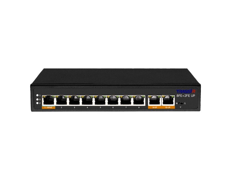 Неуправляемый коммутатор  с 8 PoE портами (10/100 Мбит/с Base-TX PoE port), 2 PoE портами (10/100 Мбит/с (Base-TX)) TRASSIR TR-NS1110-120-8POE