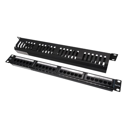 Патч-панель с кабельным органайзером (ST-PP24-01+ST-1U/24) в КОМПЛЕКТЕ 00-00104508