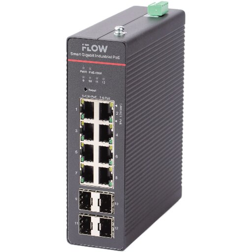 Настраиваемый промышленный 8-портовый PoE-коммутатор F-SW-IM612HPOE-PM-8G4GO