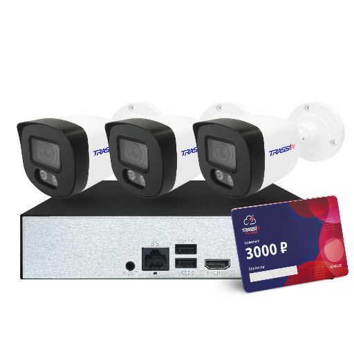 Комплект видеонаблюдения TRASSIR TR-Lite1110+3L2B5+Cloud3000 10 IP-каналов 3 уличные IP-камеры 2 Мп