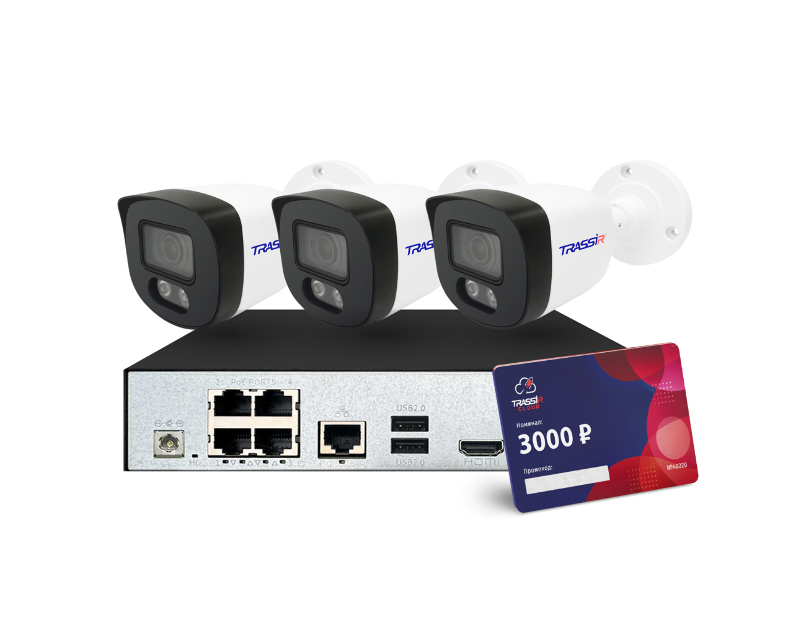 TRASSIR TR-Lite1106-4P+3L2B5+Cloud3000 Комплект видеонаблюдения