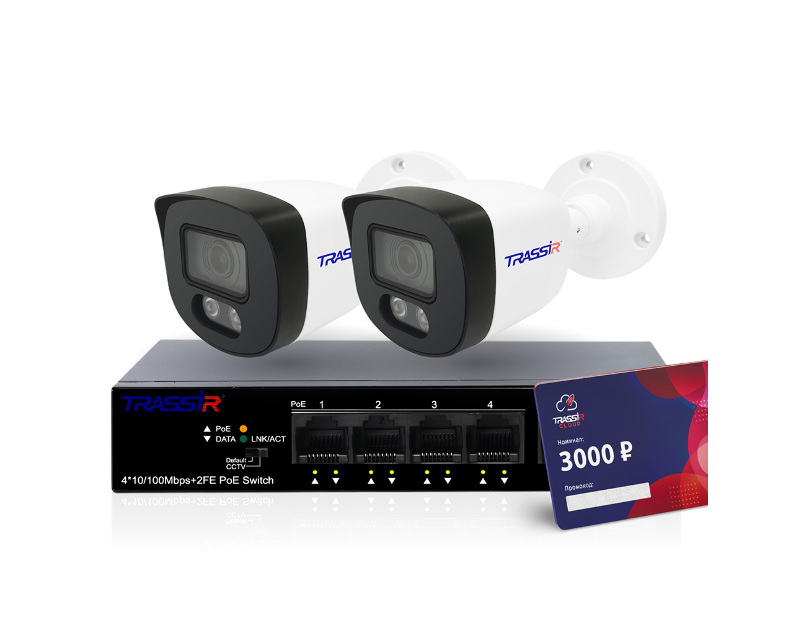 TRASSIR 2TRLiteL2B5Cloud3000 (TR-NS1106-60-4POE) Комплект видеонаблюдения