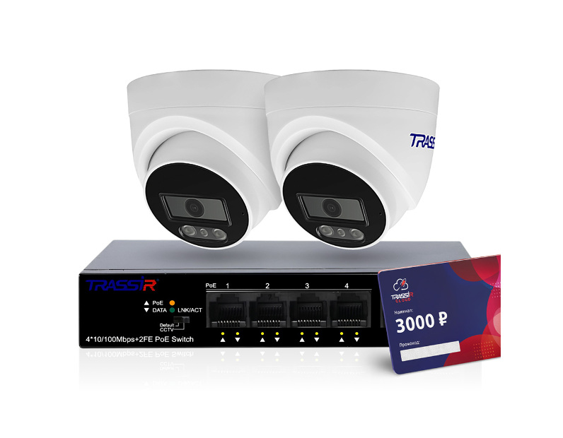 TRASSIR 2TRLiteL2S5Cloud3000 (TR-NS1106-60-4POE) Комплект видеонаблюдения