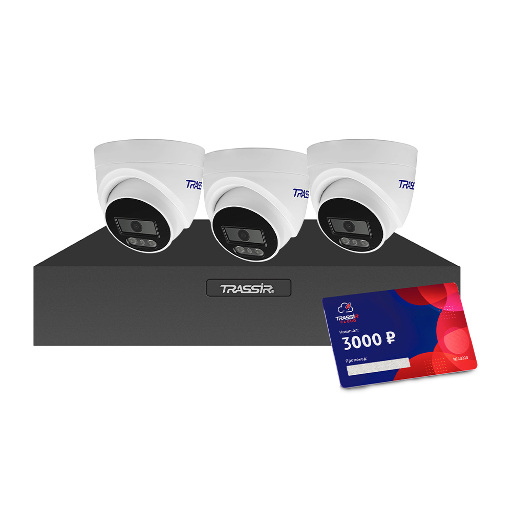 Комплект видеонаблюдения TRASSIR TRLite1106Cloud3000 (3TRLite L2S5) 6 IP-каналов 3 купольные IP-камеры 2.8 мм
